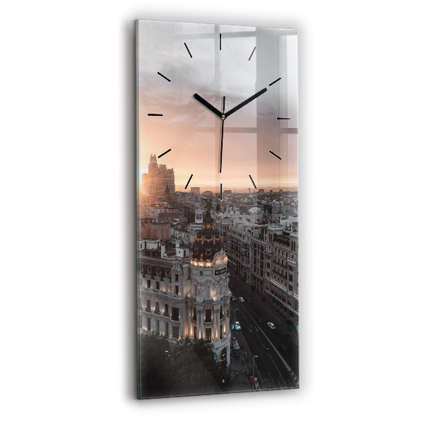 Modern vertical wall clock Cities at sunset