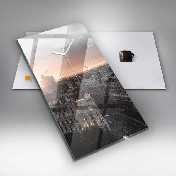 Modern vertical wall clock Cities at sunset