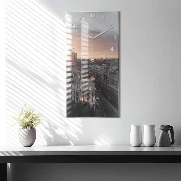 Modern vertical wall clock Cities at sunset