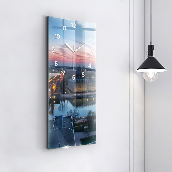 Modern vertical wall clock Wroclaw from a drone