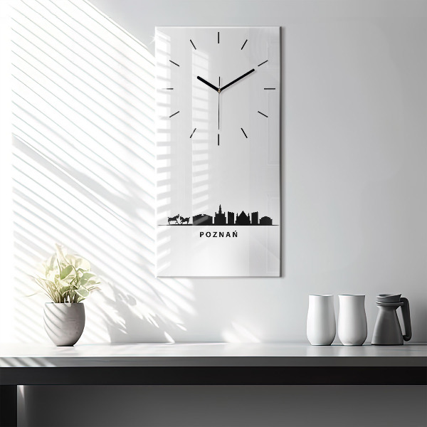 Modern vertical wall clock Poznan panorama graphics