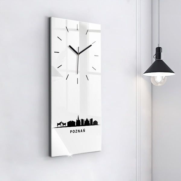Modern vertical wall clock Poznan panorama graphics