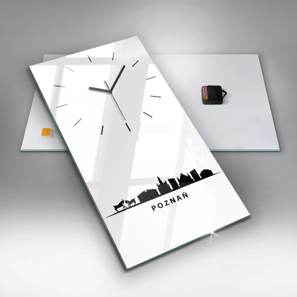 Modern vertical wall clock Poznan panorama graphics