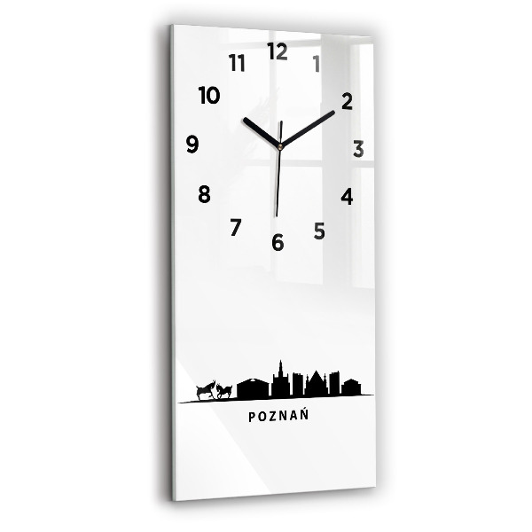 Modern vertical wall clock Poznan panorama graphics