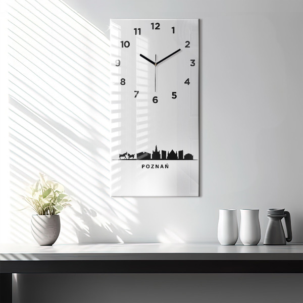 Modern vertical wall clock Poznan panorama graphics