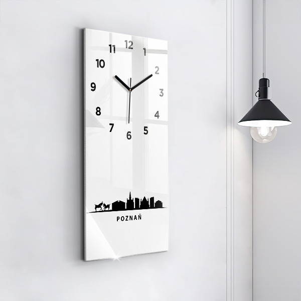 Modern vertical wall clock Poznan panorama graphics