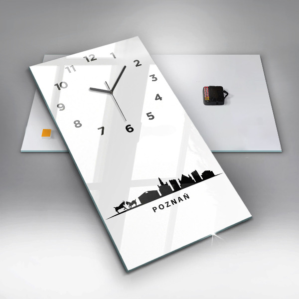 Modern vertical wall clock Poznan panorama graphics