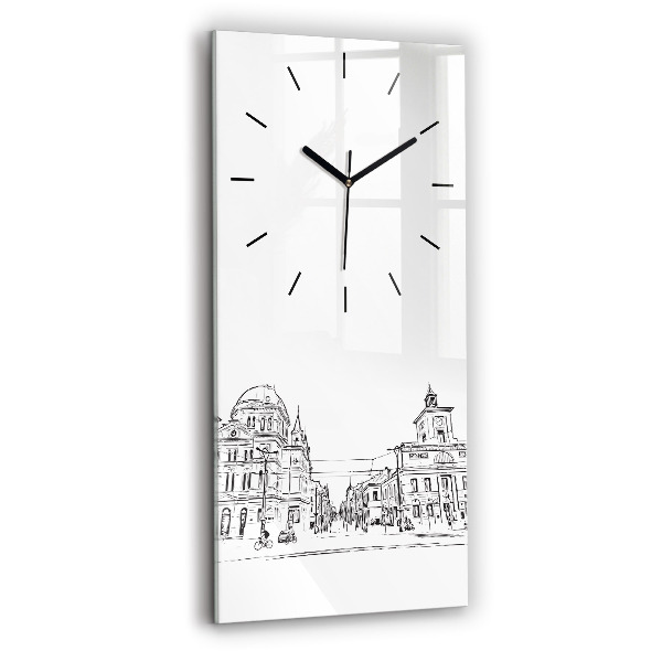 Modern vertical wall clock Illustration of the city of Poznań