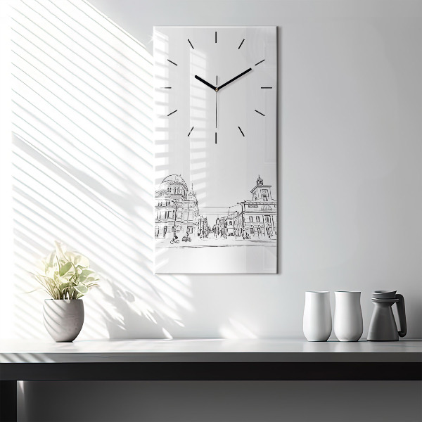 Modern vertical wall clock Illustration of the city of Poznań