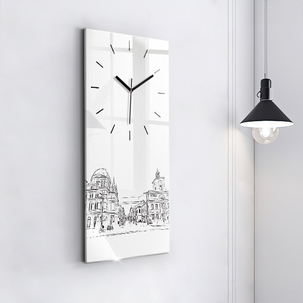 Modern vertical wall clock Illustration of the city of Poznań