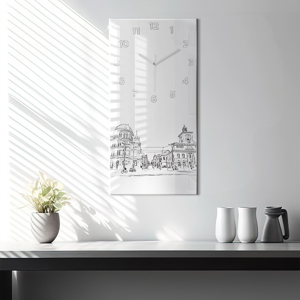 Modern vertical wall clock Illustration of the city of Poznań