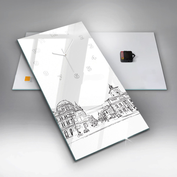 Modern vertical wall clock Illustration of the city of Poznań