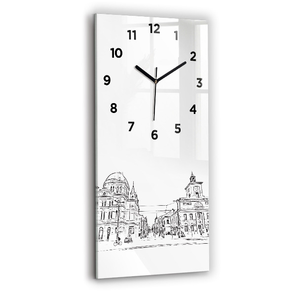 Modern vertical wall clock Illustration of the city of Poznań