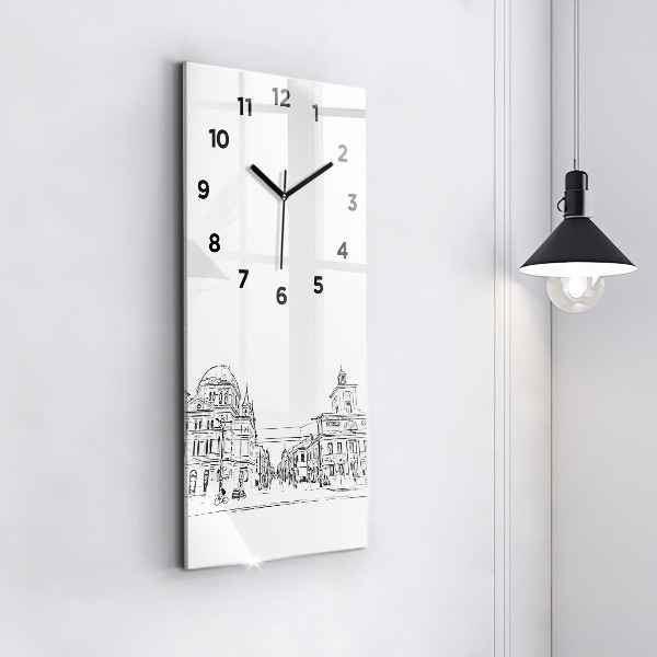 Modern vertical wall clock Illustration of the city of Poznań