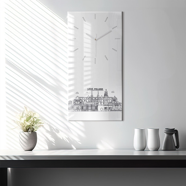 Modern vertical wall clock Lodz architecture panorama