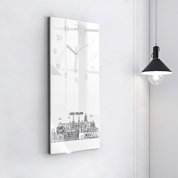 Modern vertical wall clock Lodz architecture panorama