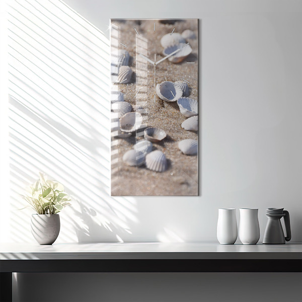 Modern vertical wall clock Seashells on the beach