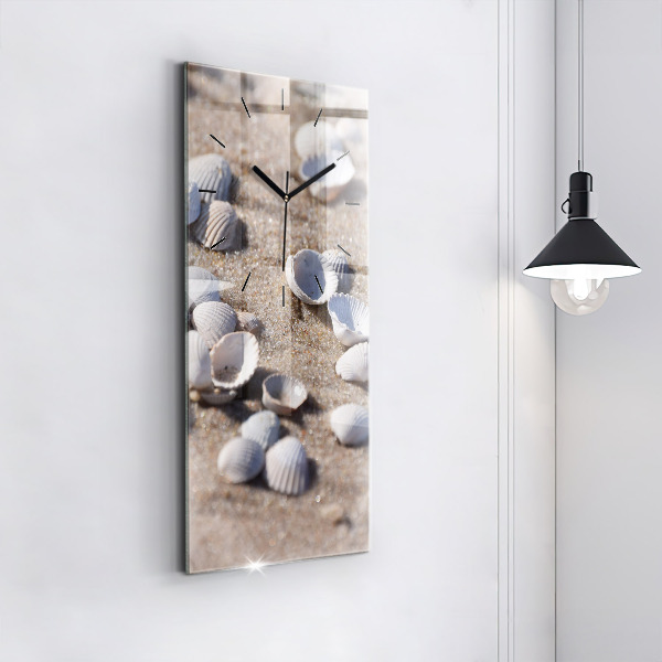 Modern vertical wall clock Seashells on the beach