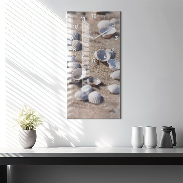 Modern vertical wall clock Seashells on the beach