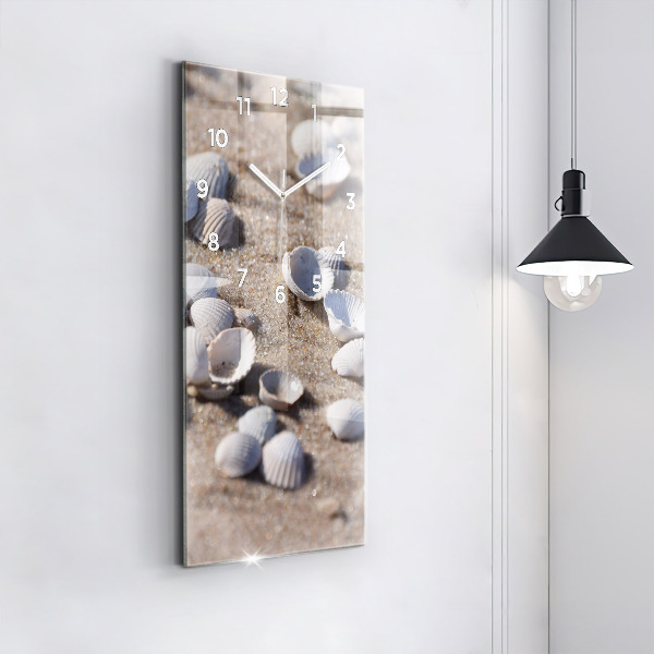 Modern vertical wall clock Seashells on the beach