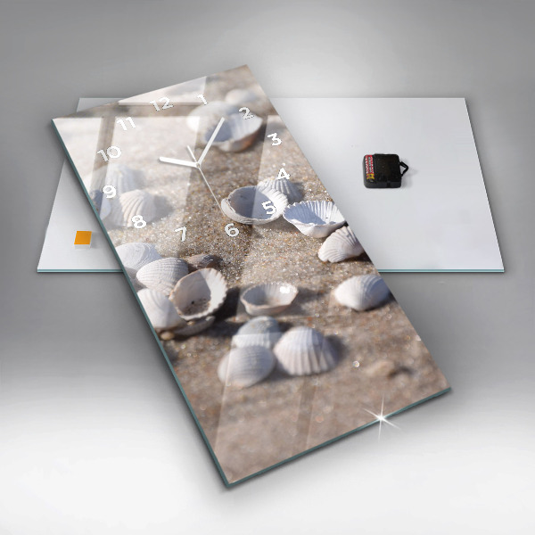 Modern vertical wall clock Seashells on the beach