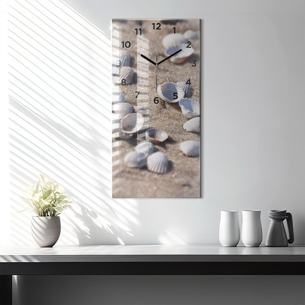 Modern vertical wall clock Seashells on the beach