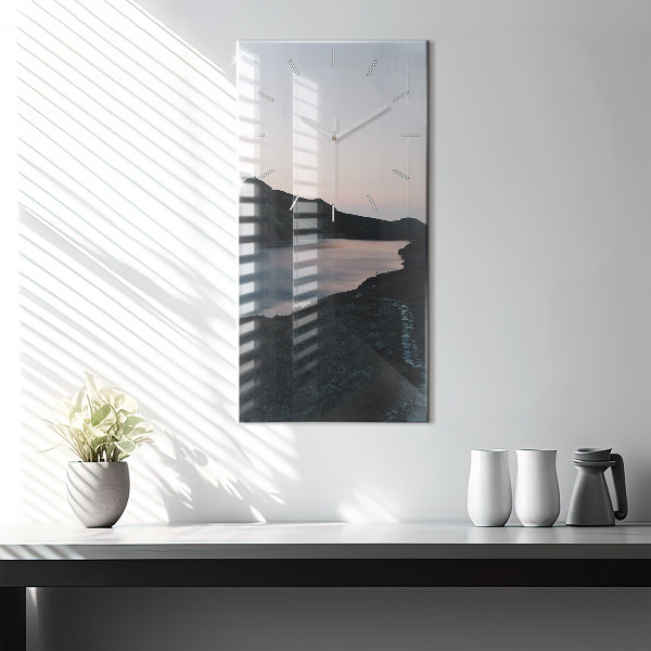 Modern vertical wall clock Lake and mountains