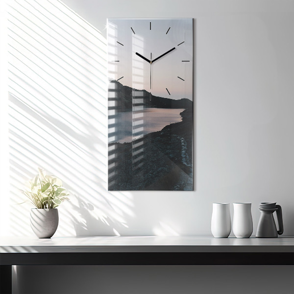 Modern vertical wall clock Lake and mountains