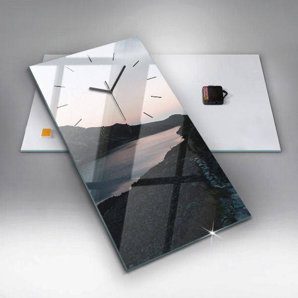Modern vertical wall clock Lake and mountains