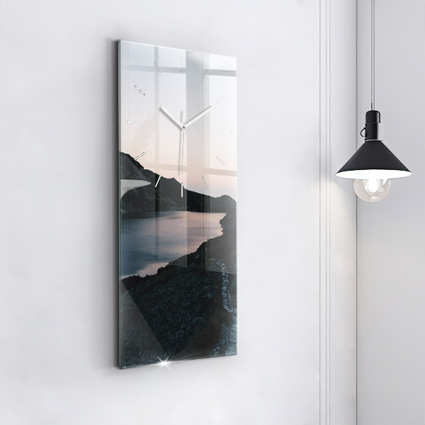 Modern vertical wall clock Lake and mountains