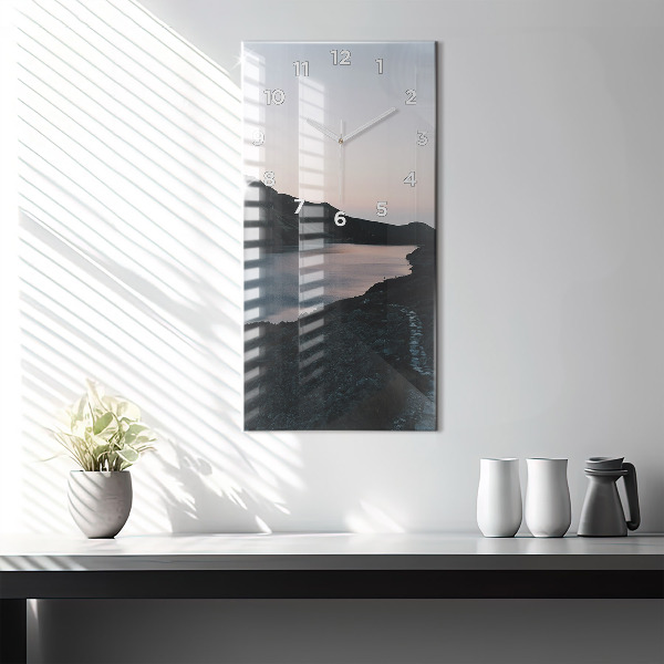 Modern vertical wall clock Lake and mountains