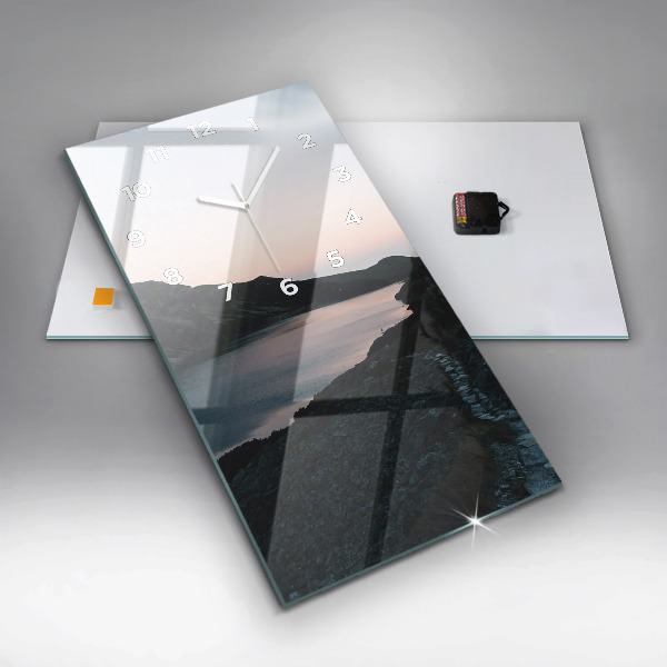 Modern vertical wall clock Lake and mountains
