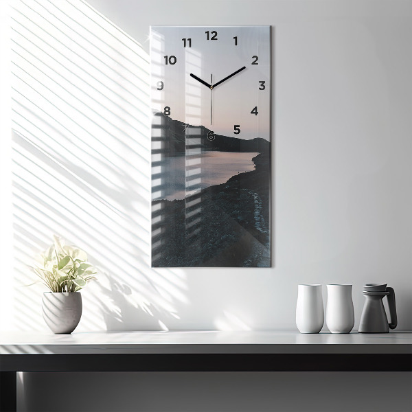 Modern vertical wall clock Lake and mountains