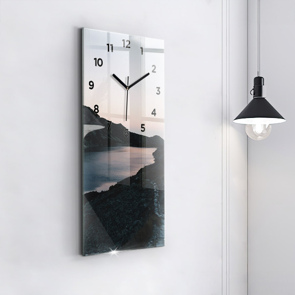 Modern vertical wall clock Lake and mountains