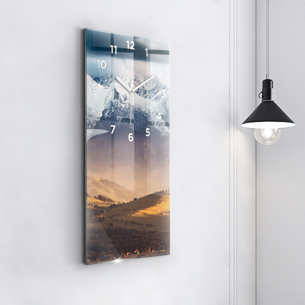 Modern vertical wall clock Winter landscape of the Tatra Mountains