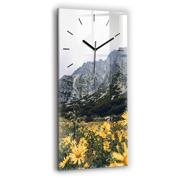 Modern vertical wall clock Meadow flowers in the mountains