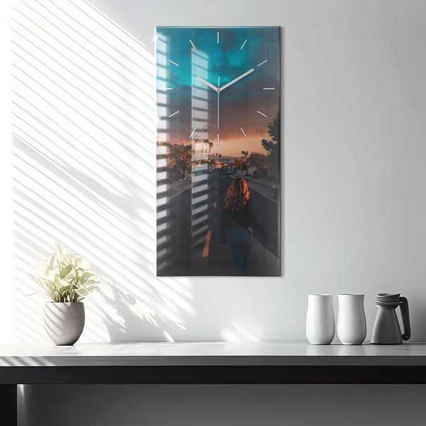Modern vertical wall clock Woman on the road