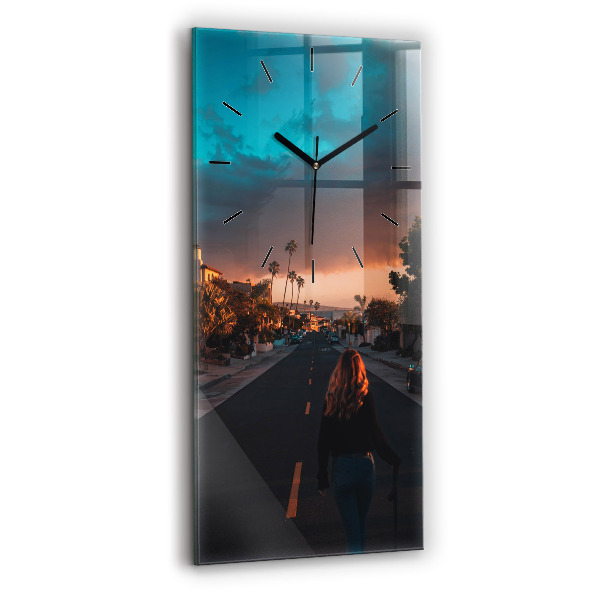 Modern vertical wall clock Woman on the road
