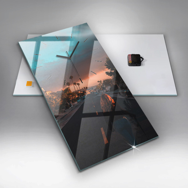 Modern vertical wall clock Woman on the road