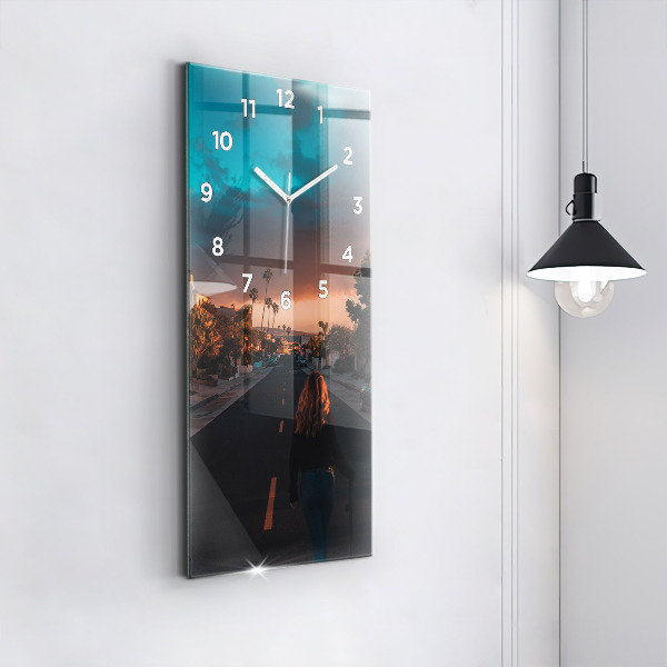 Modern vertical wall clock Woman on the road