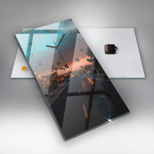 Modern vertical wall clock Woman on the road