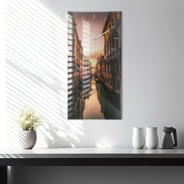 Modern vertical wall clock View of the canal in the city
