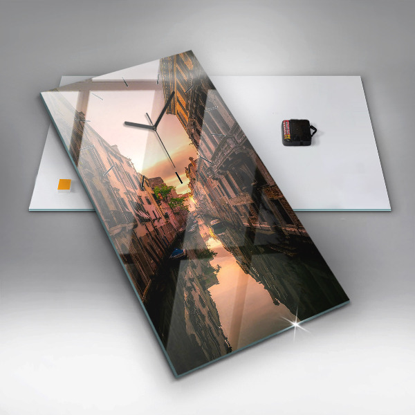 Modern vertical wall clock View of the canal in the city