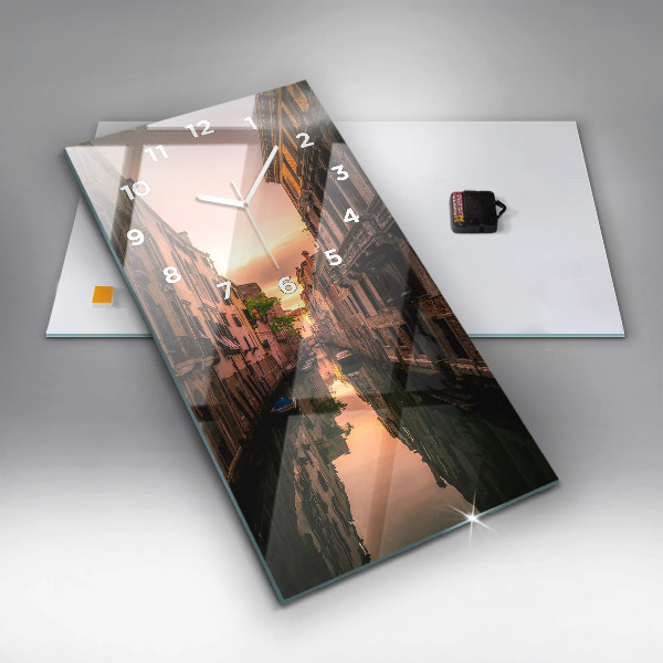 Modern vertical wall clock View of the canal in the city