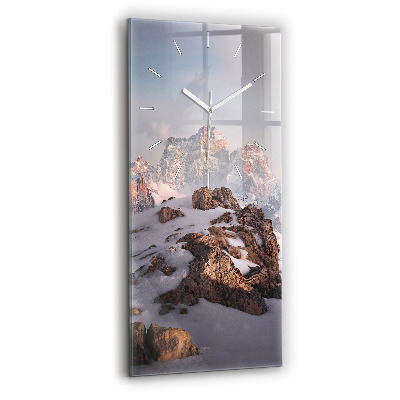 Modern vertical wall clock A mountain covered in snow
