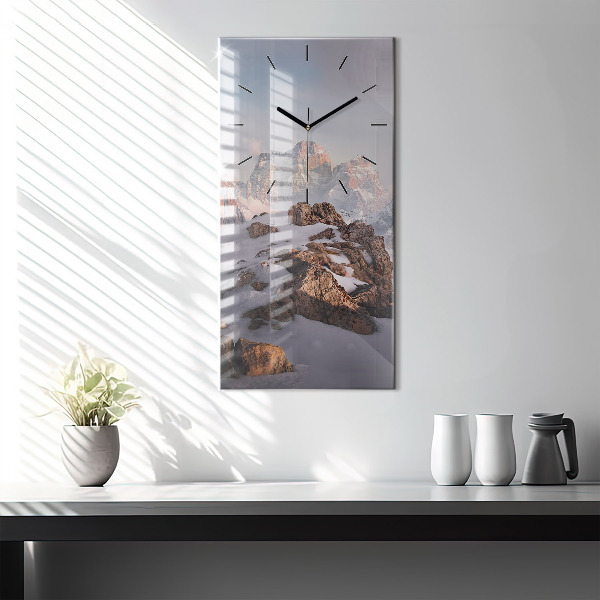 Modern vertical wall clock A mountain covered in snow