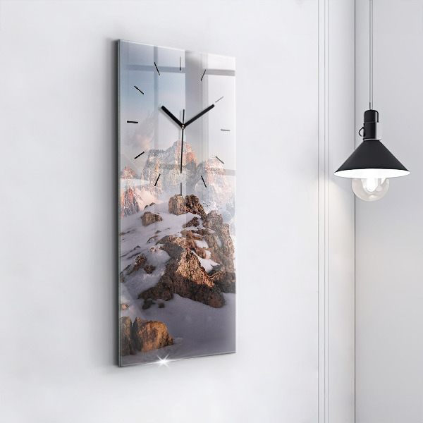 Modern vertical wall clock A mountain covered in snow