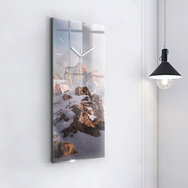 Modern vertical wall clock A mountain covered in snow