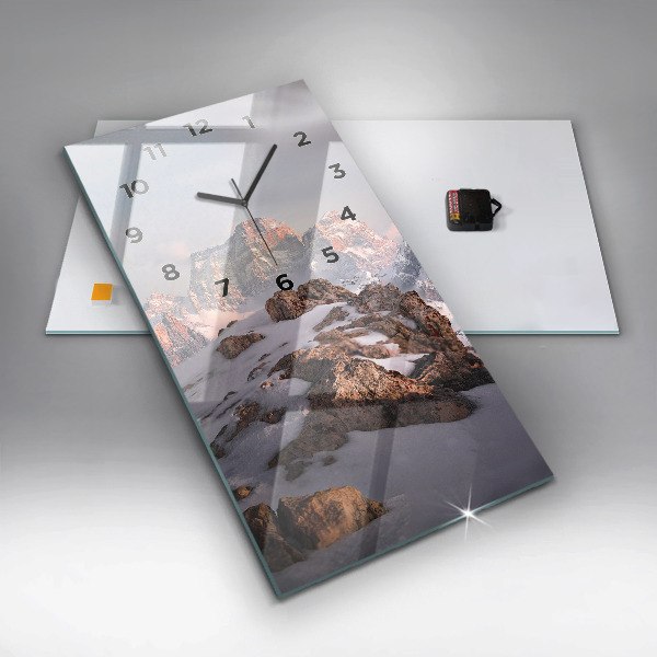 Modern vertical wall clock A mountain covered in snow