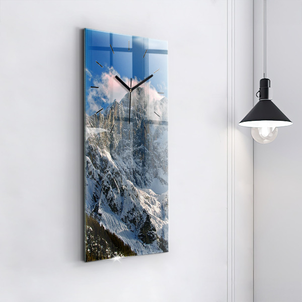 Modern vertical wall clock Mountains under blue sky